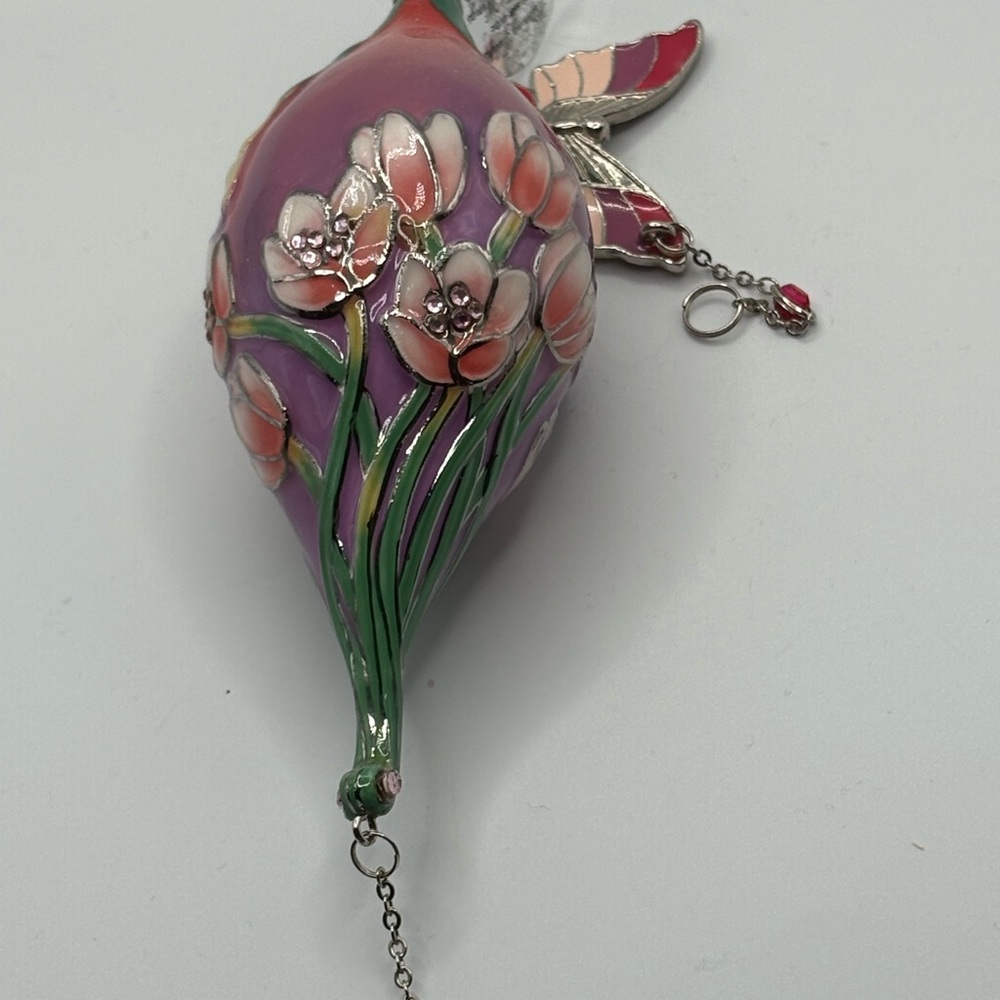 Ceramic Purple Pink Christmas Ornament Butterfly Blushing Tulips Victorian Style - Picture 13 of 15